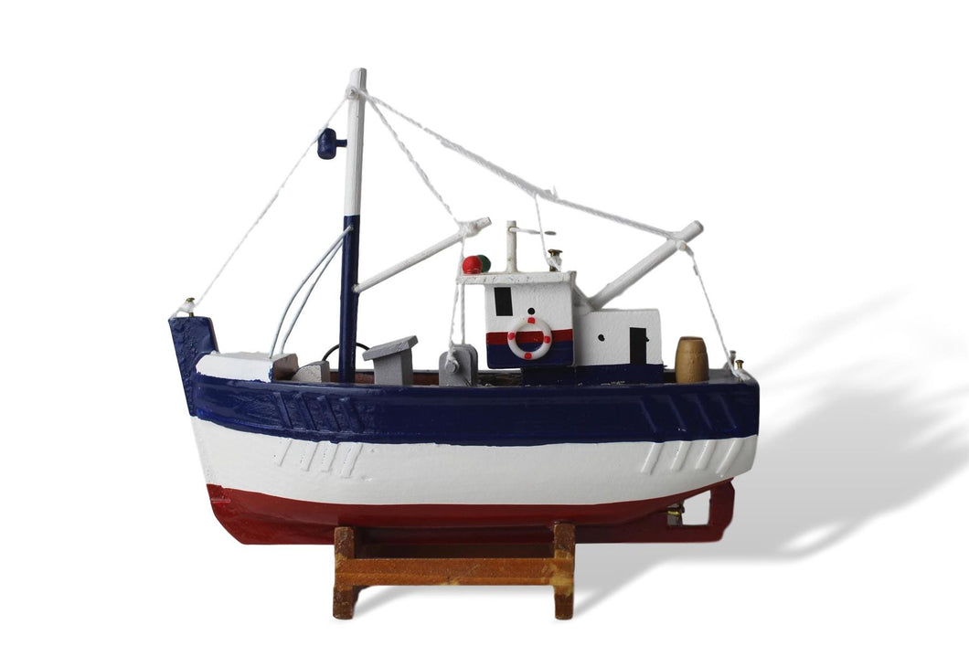 Wooden model Navy White and Red Hull fishing boat with realistic fishing finishing touches Ornament