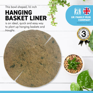 16 Inch | 40cm | Jute Hanging basket Liner | Bowl shaped | help reduce water loss | hold up to 5 times their own weight in water | Pre-cut slits