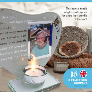 His Smile glass memorial candle holder and photo frame | thinking of you gifts | Dad memorial gift
