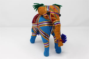 Blue Colourful Fabric Free Standing Elephant Ornament