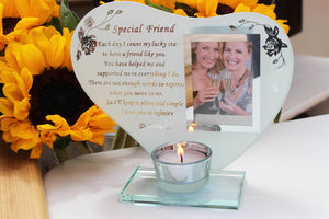 Special Friend Memorial Plaque with Inspirational poem, candle and glass photo holder