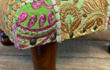 Load image into Gallery viewer, Classic patchwork brocade green Indian footstool
