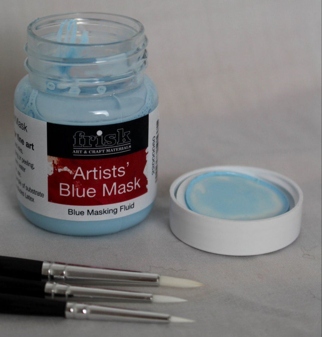 Set of three Frisk Masking Fluid Brushes with 60ml Blue Masking Fluid