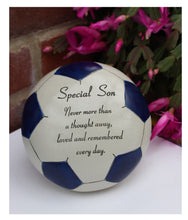 Load image into Gallery viewer, Free standing blue special Son football memorial plaque with inspirational verse
