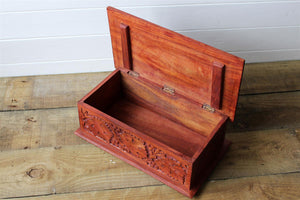 Large Carved Pattern Wood Treasure Chest Trinket Box
