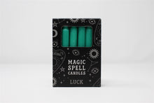 Load image into Gallery viewer, Pack of twelve Green luck altar / spell candles
