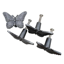 Load image into Gallery viewer, 4 x CAST IRON BUTTERFLY SHAPED DRAWER KNOBS for Kitchen cupboards | Cast Iron Antique style finish | Vintage charm meets modern functionality | 5cm wide x 2cm depth | Draw cabinet pull knob.
