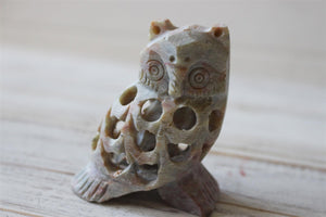 Handcrafted Stone Fine Carving Owl Ornament Sculpture