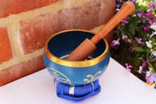 Load image into Gallery viewer, Traditional style brass Tibetan singing bowl hand finished with the chakra symbols around the sides
