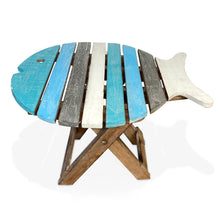 Load image into Gallery viewer, Small WOODEN FOLDING FISH shaped SIDE TABLE with distressed finish
