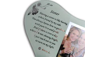 Sister Memorial Plaque with Inspirational poem, candle and glass photo holder