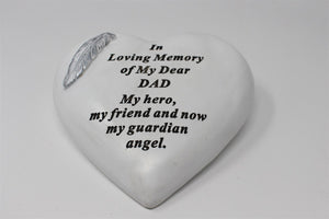 Heart Shaped Free Standing Dad Memorial Verse Feather