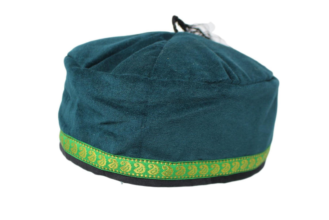 Green Tibetan Trim Smoking lounge Cap with Tassel Medium