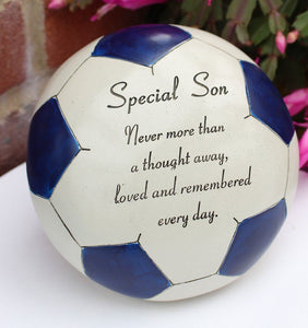 Free standing blue special Son football memorial plaque with inspirational verse