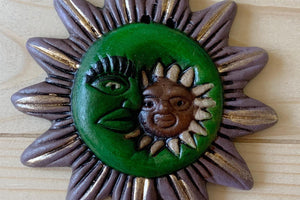 Mexican Barro Style Small Sun and Moon Plaque
