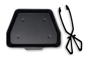 Black Metal Ash Pan - 28cm Wide (11") with Cast Iron Coal and Log Tongs