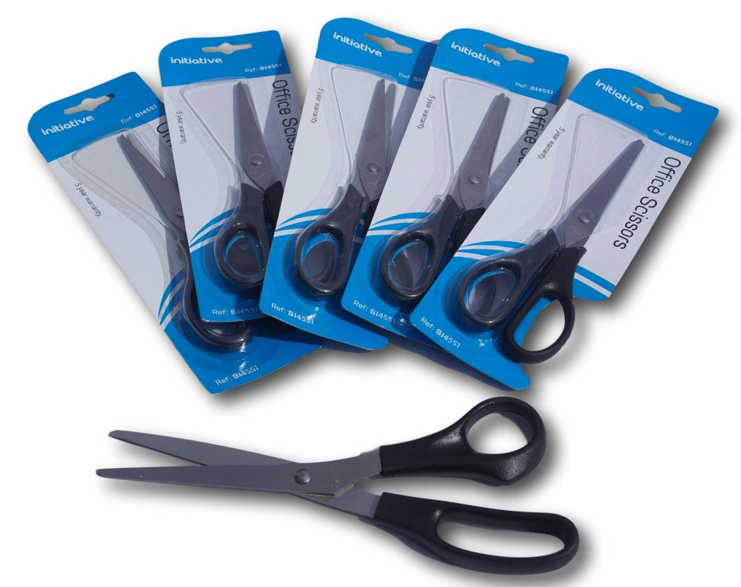 Pack of 6 Plastic black handle Scissors 165mm length
