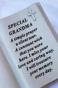 Free standing Special Grandad book shaped memorial with inspirational verse