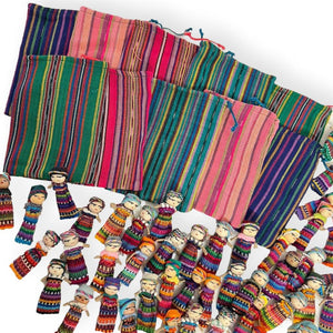 Set of 100 Guatemalan handmade Worry Dolls with 10 colourful crafted storage bags | Worry Dolls for Girls | Worry Dolls For Boys | Anxiety Dolls | Worry Doll | Guatamalan Doll
