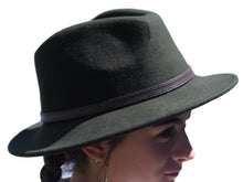 Load image into Gallery viewer, High quality olive green wide brim 100% wool felt fedora trilby hat - Small

