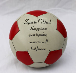 Free standing Red special Dad football memorial plaque with inspirational verse