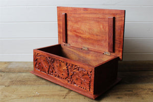 Large Carved Pattern Wood Treasure Chest Trinket Box