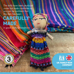 Set of 13 Guatemalan handmade Worry Dolls with 2 colourful crafted storage bags