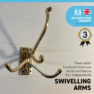 Four-way Folding Coat Hook | Polished brass finish | | Wall mounted for bathroom kitchen bedroom | Captains hook
