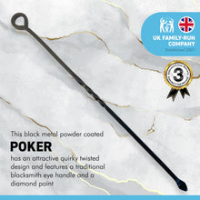 Load image into Gallery viewer, Metal Fireside Poker | Black Powder finish durable metal construction long length fireside poker | Twist handle design with hanging loop | Open Fire Wood Burner Fire Pit BBQ | 54 cm length
