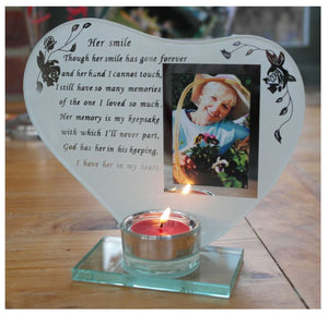 Her Smile Memorial Poem & Photo Candle Holder by Memorial