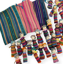 Load image into Gallery viewer, Set of 30 Guatemalan handmade Worry Dolls with 3 colourful crafted storage bags | Worry Dolls for Girls | Worry Dolls For Boys | Anxiety Dolls | Worry Doll | Guatamalan Doll
