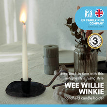 Load image into Gallery viewer, Antique style Iron Wee Willie Winkie Handheld Candle Holder | Chamberstick candle holder | wedding décor, dining room
