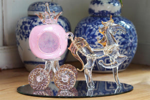 Horse and Pumpkin Pink Carriage handcrafted glass ornament