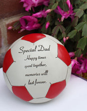 Load image into Gallery viewer, Free standing Red special Dad football memorial plaque with inspirational verse
