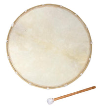 Load image into Gallery viewer, Large 50cm diameter Shamanic Sami hand drum with wooden beater | frame drum | medicine | Viking / Pagan Hand Drum | wooden frame | rope weaved handles at the rear | deep resonant tone
