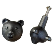 Load image into Gallery viewer, Pack of 2 CAST IRON BEAR FACE DRAWER KNOBS for Kitchen cupboards | Cast Iron Antique style finish | Vintage charm meets modern functionality | 3cm wide x 2cm depth |
