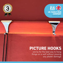 Load image into Gallery viewer, PACK OF 2 CHROME PICTURE RAIL HOOK 2″ / 50mm | Victorian Fittings | Victorian House | Picture Hook | Dado picture rail | picture rail hangers
