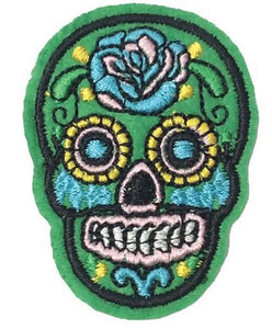 Green Sugar Skull Sew on Iron on Patch Badge