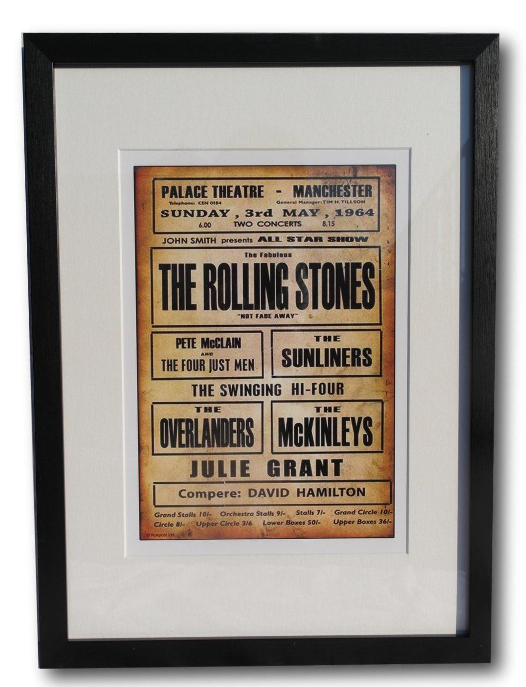 Rolling Stones  - Framed Replica 1964 Manchester Palace Theatre Concert Poster