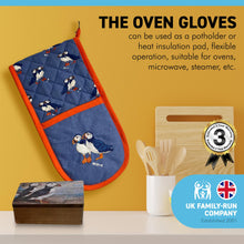 Load image into Gallery viewer, WOODEN PUFFIN DESIGN KEEPSAKE BOX and OVEN GLOVE CUTE PUFFIN SEA BIRD DOUBLE OVEN MITTS | Keepsake and Wooden Gift Boxes | Heat Resistant Kitchen Oven Mitts with Soft Quilted Cotton Lining Filling
