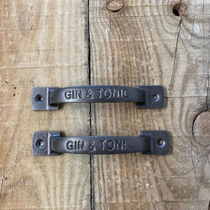 Two Cast iron antique square D Gin and Tonic table plate handle bar / home bar / home pub / pub shed / pub gift