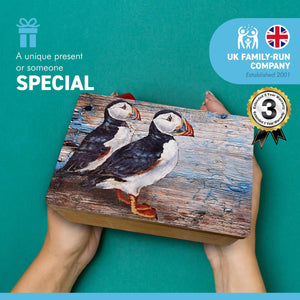 Hand Crafted Wooden Trinket Printed Puffins Jewellery Box