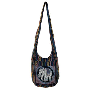Elephant Shoulder Sling Bag | Boho style handcrafted woven shoulder & crossbody bag with zipper closure and large front pocket