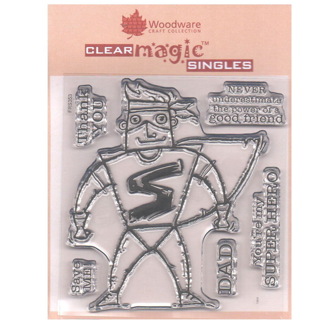Woodware 4 x 4 Clear Cling Stamps - FRS353 Super Hero