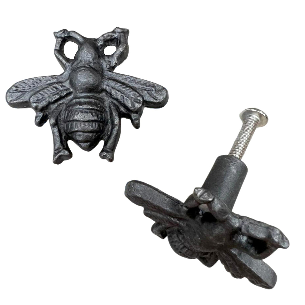 Pack of 2 CAST IRON CUTE FLYING BUG INSECT SHAPED DRAWER KNOBS for Kitchen cupboards | Cast Iron Antique style finish | Vintage charm meets modern functionality | 4.5cm wide x 2cm depth | Draw cabinet pull knob.