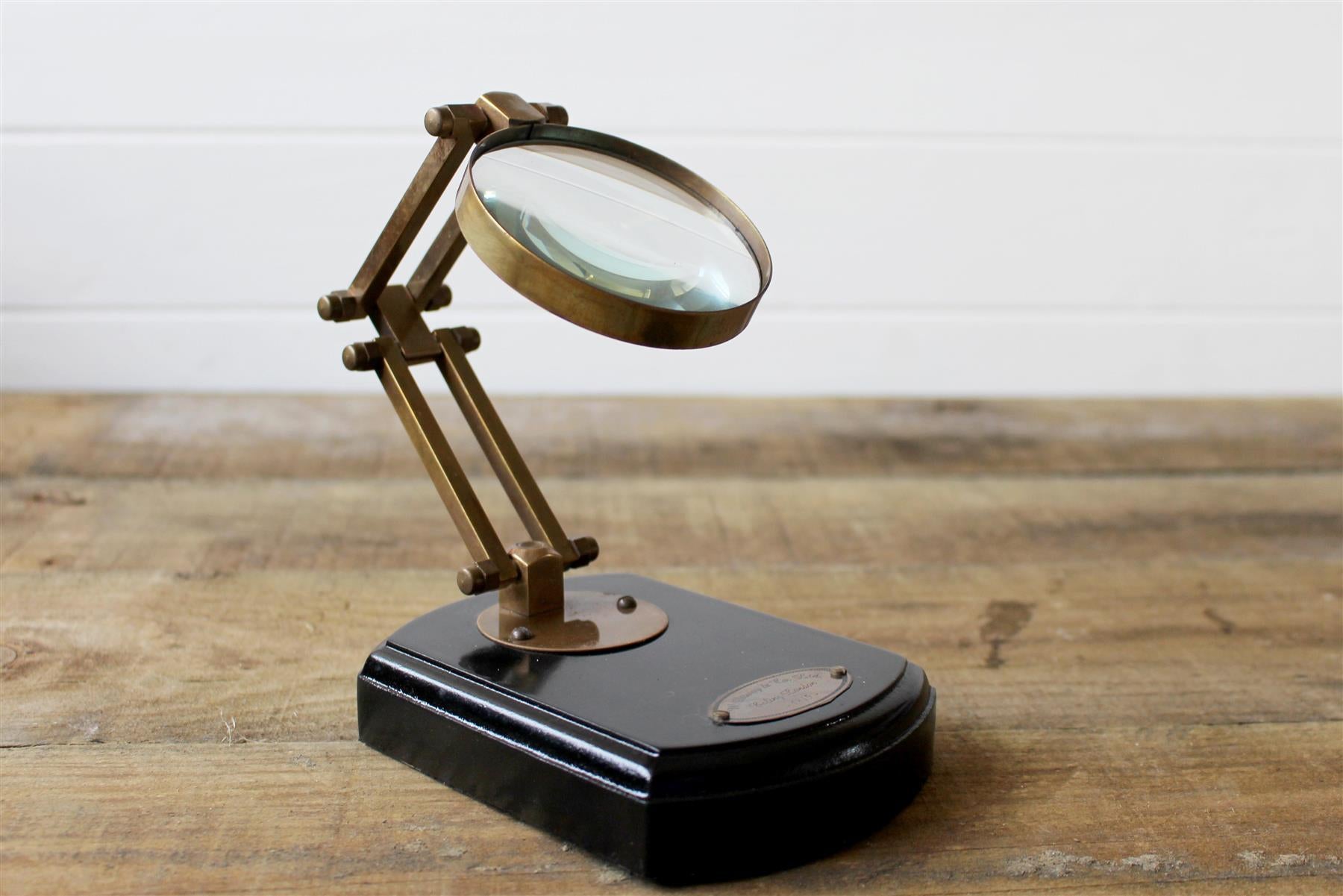 Antique Desktop Nautical Magnifying Glass on Brass Stand Adjustable
