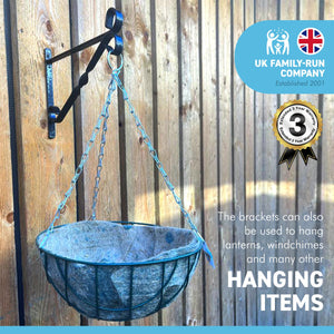 Black 15 Inch | 38cm hanging basket bracket | Wall hanging hooks hanger | Heavy duty hanging Bracket with Screws for Flower Basket Plants Bird Feeder Wind Chimes