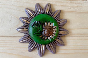 Mexican Barro Style Small Sun and Moon Plaque