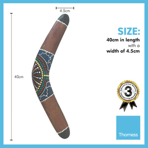 Decorative Wooden Boomerang | Colourful Aboriginal Style Dot Painted | 40 cm length | Decorative |suitable for garden or Park | classic V-shaped design makes the boomerang easy to handle