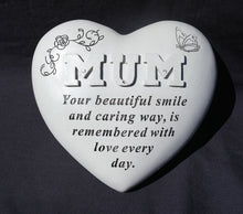 Load image into Gallery viewer, Free standing heart shaped Mum memorial with inspirational verse

